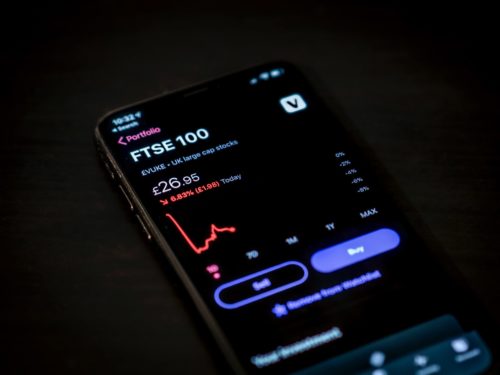 stock market data on mobile phone screen